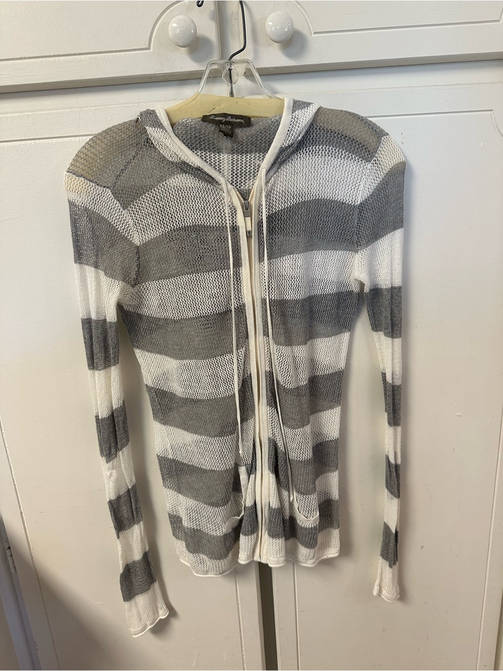 Tommy Bahama Hooded Zip Cardigan - Gray & White Stripes